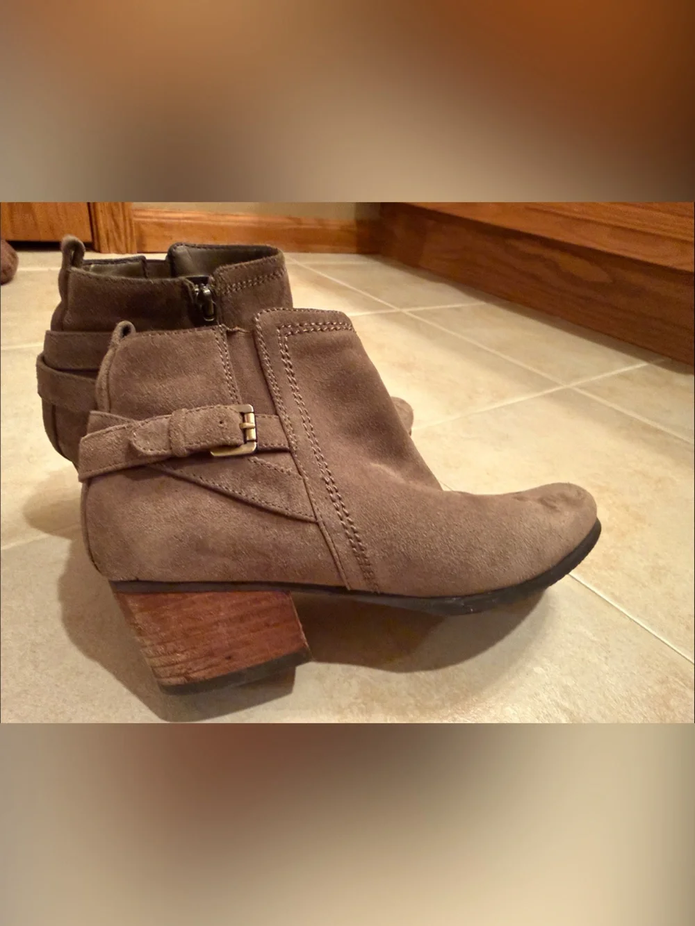 Blondo Brown Suede Ankle Booties with Wood Block Heel
